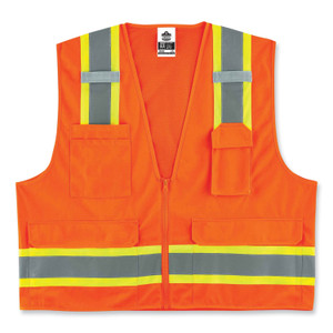 ergodyne GloWear 8248Z Class 2 Two-Tone Surveyors Zipper Vest, Polyester, 2X-Large/3X-Large, Orange View Product Image