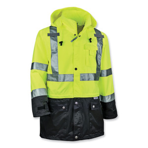 ergodyne GloWear 8365BK Class 3 Hi-Vis Rain Jacket Black Bottom, Medium, Lime View Product Image