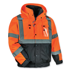 ergodyne GloWear 8381 Class 3 Hi-Vis 4-in-1 Quilted Bomber Jacket, Orange, 3X-Large, Ships in 1-3 Business Days (EGO25587) View Product Image