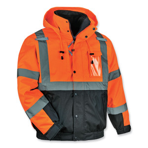 ergodyne GloWear 8381 Class 3 Hi-Vis 4-in-1 Quilted Bomber Jacket, Orange, 4X-Large, Ships in 1-3 Business Days (EGO25588) View Product Image
