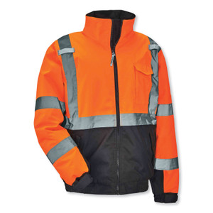 ergodyne GloWear 8377 Class 3 Hi-Vis Quilted Bomber Jacket, Orange, X-Large, Ships in 1-3 Business Days (EGO25615) View Product Image