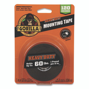 Gorilla Heavy Duty Mounting Tape, Permanent, Holds Up to 60 lb (1 lb per 2 in), 1 x 120, Black View Product Image