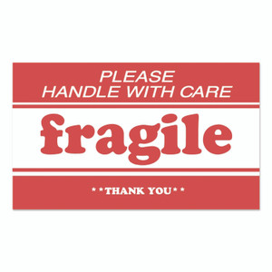 Decker Tape Products Pre-Printed Message Labels, Fragile-Please Handle with Care-Thank You, 2 x 3, White/Red, 500/Roll View Product Image