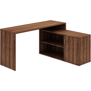 LYS L-Shape Workstation with Cabinet - Laminated L-shaped Top - 200 lb Capacity - 29.50" Height x 60" Width x 47.25" Depth - Assembly Required - Walnut Product Image 