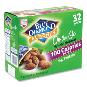 Blue Diamond Whole Natural Almonds On-the-Go, 0.63 oz Pouch, 32 Pouches/Carton, Ships in 1-3 Business Days (GRR22000512) View Product Image