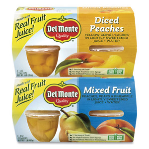 Del Monte Diced Peaches and Mixed Fruit Cups, 4 oz Cups, 16 Cups/Carton, Ships in 1-3 Business Days (GRR22000744) View Product Image