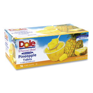 Dole Tropical Gold Premium Pineapple Tidbits, 4 oz Bowls, 16 Bowls/Carton, Ships in 1-3 Business Days (GRR22000474) View Product Image