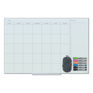 U Brands Floating Glass Dry Erase Calendar, Monthly Planning/Scheduling, 36" x 24" (Actual Size: 35" x 23"), White Surface View Product Image