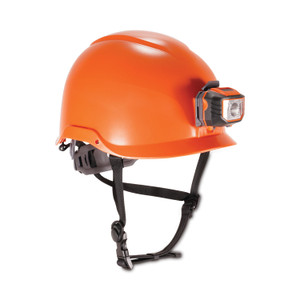 ergodyne Skullerz 8974LED Class E Safety Helmet w/8981 Universal LED Headlamp, 6-Pt Ratchet Susp, Orange, Ships in 1-3 Business Days (EGO60213) View Product Image