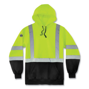 ergodyne GloWear 8373 Hi-Vis Class 3 Hooded with Sweatshirt Black Bottom, Polar Fleece, Lime, Medium, Ships in 1-3 Business Days EGO21888 (EGO21888) View Product Image