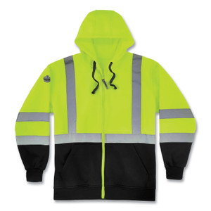 ergodyne GloWear 8372 ZipUp HiVis Class 3 Zip Hood Sweatshirt w/ Black Bottom, Polar Fleece, Lime, Medium, Ships in 1-3 Business Days EGO21844 (EGO21844) View Product Image