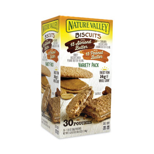 Nature Valley Biscuits, Cinnamon with Almond Butter/Honey with Peanut Butter, 1.35 oz Pouch, 30/Carton View Product Image