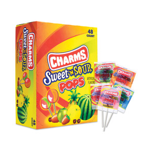 Charms Sweet and Sour Pop, Assorted Flavors, 0.63 oz, 48/Carton,  Ships in 1-3 Business Days (GRR20900128) View Product Image