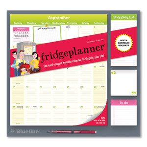 Blueline Fridge Planner Magnetized Monthly Calendar with Pads + Pencil, 14 x 13.5, Yellow/Green Sheets, 16-Month (Sept-Dec): 2024-2025 View Product Image
