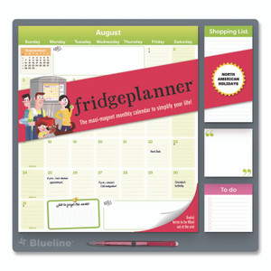 Blueline Fridge Planner Magnetized Monthly Calendar with Pads + Pencil, 14 x 13.5, Yellow/Green Sheets, 17-Month: Aug 2024 to Dec 2025 View Product Image