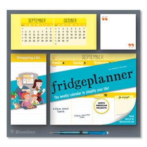 Blueline Fridge Planner Magnetized Weekly Calendar with Pads + Pencil, 12 x 12.5, White/Yellow Sheets, 16-Month (Sept-Dec): 2024-2025 View Product Image