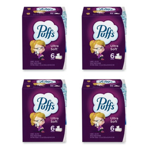 Puffs Ultra Soft Facial Tissue, 2-Ply, White, 124 Sheets/Box, 6 Boxes/Pack, 4 Packs/Carton View Product Image