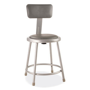 NPS 6400 Series Heavy Duty Vinyl Padded Stool with Backrest, Supports 300 lb, 18" Seat Height, Gray Seat, Gray Back, Gray Base View Product Image