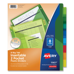 Avery Insertable Big Tab Plastic 2-Pocket Dividers, 8-Tab, 11.13 x 9.25, Assorted, 1 Set (AVE11907) View Product Image