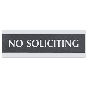 Headline Sign Century Series Office Sign, NO SOLICITING, 9 x 3, Black/Silver (USS4758) View Product Image