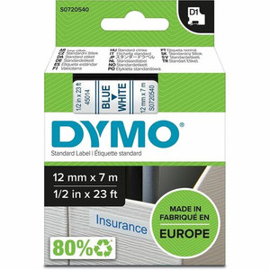 Dymo D1 Electronic Tape Cartridge - 1/2" Width x 23 ft Length - Blue, White - Easy Peel, Durable Product Image 