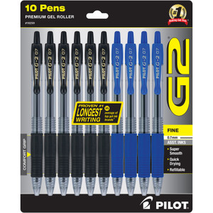Pilot G2 Premium Gel Pen, Retractable, Fine 0.7 mm, Assorted Ink and Barrel Colors, 10/Pack View Product Image