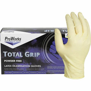 ProWorks Total Grip Latex Powder Free Exam Gloves - 8 mil Thickness x 9.40" Glove Length - X-Large Size - For Right/Left Hand - Latex - Natural Product Image 