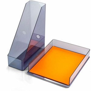 Officemate Recycled Letter Tray & File Desktop Set - Desktop - Front Loading, Durable, Sturdy - Translucent Gray - Plastic Product Image 
