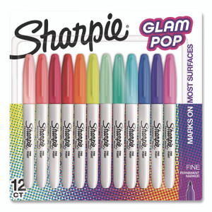 Sharpie Glam Pop Permanent Markers, Fine Bullet Tip, Assorted Colors, 12/Pack View Product Image