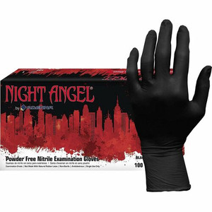 NIGHT ANGEL Nitrile Powder Free Exam Glove - 4 mil Thickness x 9.40" Glove Length - Small Size - For Right/Left Hand - Nitrile - Black Product Image 