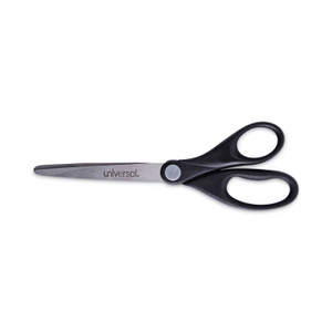 Universal Stainless Steel Office Scissors, Pointed Tip, 7" Long, 3" Cut Length, Black Straight Handle (UNV92008) View Product Image