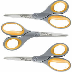 Westcott Titanium Bonded Scissors Set - 8" Overall Length - Straight-left/right - Titanium - Pointed Tip - Gray/Yellow Product Image 