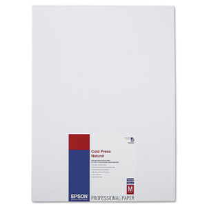 Epson Cold Press Fine Art Paper, 21 mil, 13 x 19, Textured Matte Natural, 25/Pack (EPSS042300) View Product Image