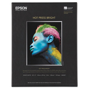 Epson Hot Press Bright Fine Art Paper, 17 mil, 8.5 x 11, Smooth Matte White, 25/Pack (EPSS042327) View Product Image