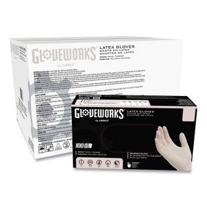 GloveWorks by AMMEX Latex Disposable Gloves, Powder-Free, 4 mil, Large, Ivory, 100 Gloves/Box, 10 Boxes/Carton View Product Image