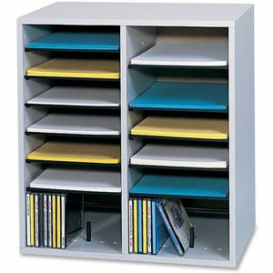 Safco Adjustable Shelves Literature Organizers - 16 Compartment(s) - Compartment Size : 2.50" x 9" x 11.50" - 21.12" Height x 19.50" Width x 11.75" Depth - Gray - Wood Product Image 