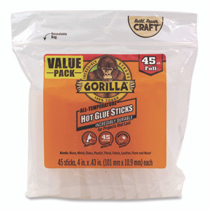 Gorilla Hot Glue Sticks, 0.43" dia x 4", Dries Clear, 45/Pack View Product Image