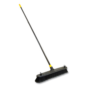Quickie Bulldozer Smooth Surface Pushbroom, Split-Tip PET Bristles, 24 x 60, Powder Coated Handle, Black/Yellow View Product Image