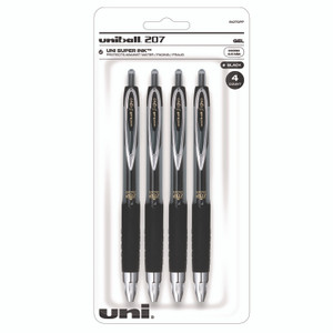 uniball Signo 207 Gel Pen, Retractable, Fine 0.5 mm, Black Ink, Smoke/Black Barrel, 4/Pack View Product Image