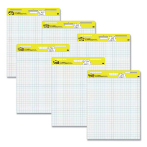 Post-it Easel Pads Super Sticky Vertical-Orientation Self-Stick Easel Pads, Quadrille Rule (1 sq/in), 25 x 30, White, 30 Sheets, 6/Pack View Product Image