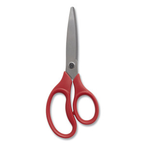 TRU RED Ambidextrous Stainless Steel Scissors, 7" Long, 3.15" Cut Length, Straight Ergonomic Red Handle View Product Image