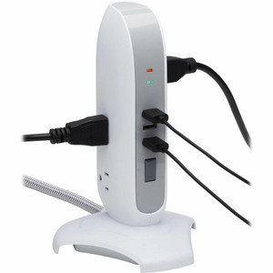 Tripp Lite by Eaton 5-Outlet Surge Protector Tower, 3x USB Ports (3.1A Shared), 6 ft. Cord, 5-15P Plug, 1200 Joules, White View Product Image