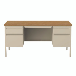 Alera Double Pedestal Steel Desk, 60" x 30" x 29.5", Cherry/Putty, Putty Legs View Product Image