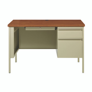 Alera Single Pedestal Steel Desk, 45" x 24" x 29.5", Cherry/Putty View Product Image