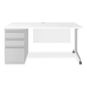 Alera Modern Teacher Series Pedestal Desk, Left-Side Pedestal: Box/Box/File, 60" x 24" x 28.75", White/Silver View Product Image