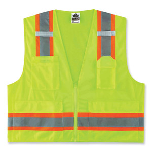 ergodyne GloWear 8248Z Class 2 Two-Tone Surveyors Zipper Vest, Polyester, 4X-Large/5X-Large, Lime View Product Image