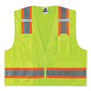 ergodyne GloWear 8248Z Class 2 Two-Tone Surveyors Zipper Vest, Polyester, Large/X-Large, Lime View Product Image
