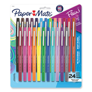 Paper Mate Point Guard Flair Felt Tip Porous Point Pen, Stick, Medium 0.7 mm, Assorted Tropical Vacation Ink and Barrel Colors, 24/Pack (PAP1978998) View Product Image