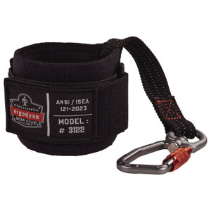 ergodyne Squids 3122 Pull-On Wrist Tool Lanyard with Carabiner Anchor, 5 lb Max Working Capacity, 7" Long, Black View Product Image