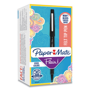 Paper Mate Point Guard Flair Felt Tip Porous Point Pen, Stick, Medium 0.7 mm, Black Ink, Black Barrel, 36/Box (PAP1921070) View Product Image